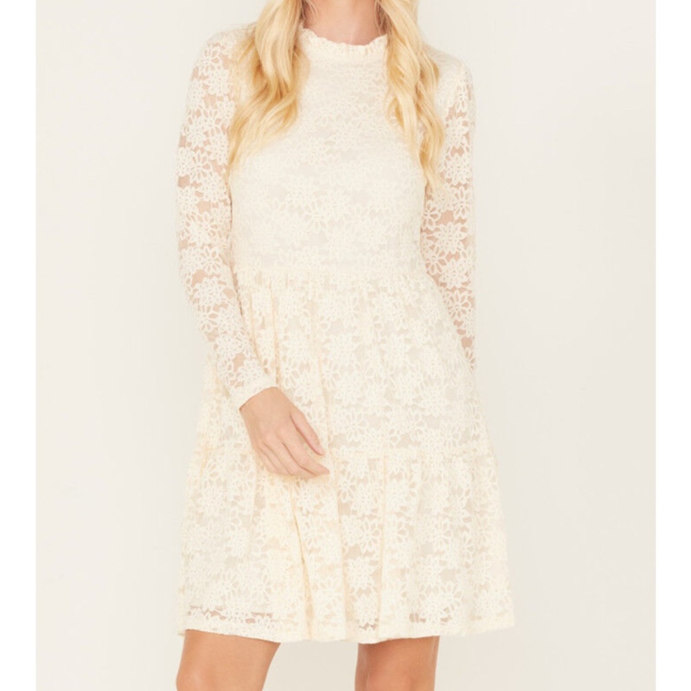 Molly Bracken Cream Lace Long Sleeve Dress